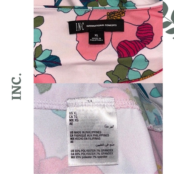 🛍️3/$40 INC International Concepts Womens Floral Pink Top Extended Shoulder L XL - Picture 4 of 4